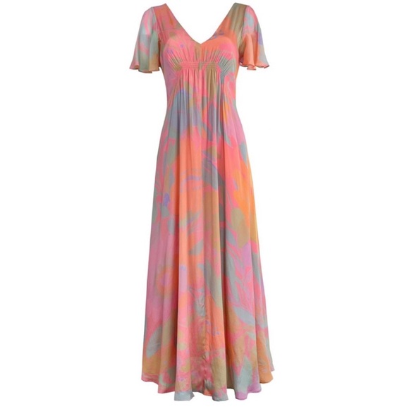 Veda Dresses & Skirts - VEDA Corazon Pastel Neon Crepe Maxi Dress Size Medium